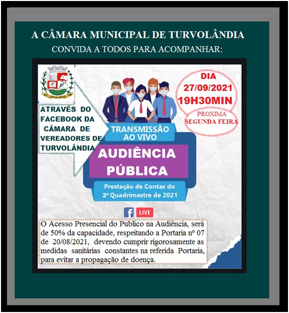 AUDIÊNCIA PÚBLICA DIA 27 DE SETEMBRO AS 19:30.