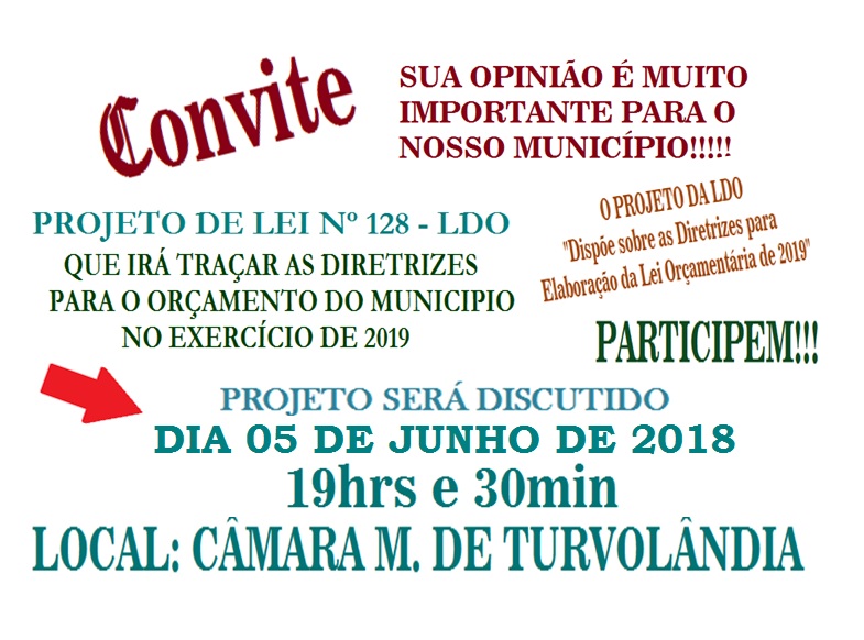 CONVITE DISCUSSÃO PROJETO DE LEI 128 – LDO